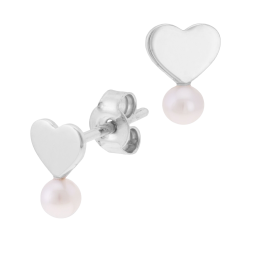 Boucles d'oreilles en argent rhodié et perle de culture, coeur