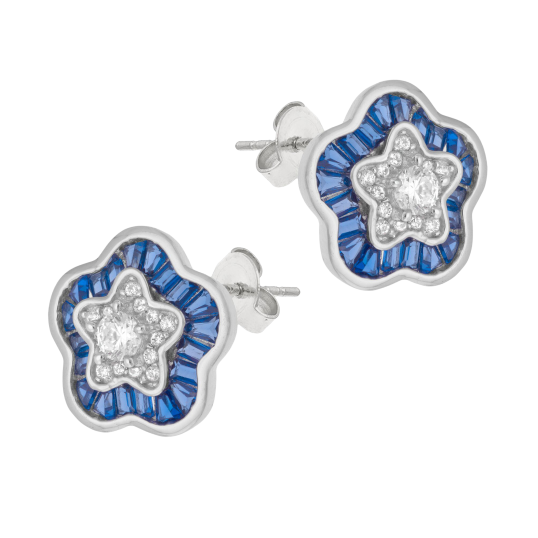 Boucles d'oreilles en argent rhodié et oxydes de zirconium, fleur