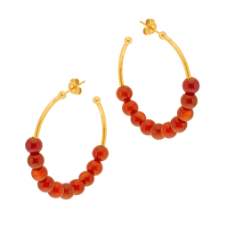Boucles d'oreilles en acier doré et agate rouge