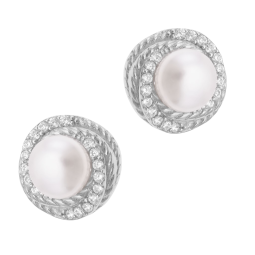 Boucles d'oreilles en argent rhodié, oxydes de zirconium et perle synthétique