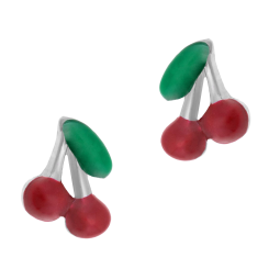 Boucles d'oreilles en argent rhodié et laque,cerises