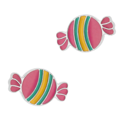 Boucles d'oreilles en argent rhodié et laque, bonbon