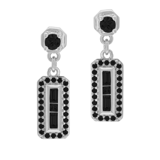 Boucles d'oreilles en argent rhodié et oxydes de zirconium noirs