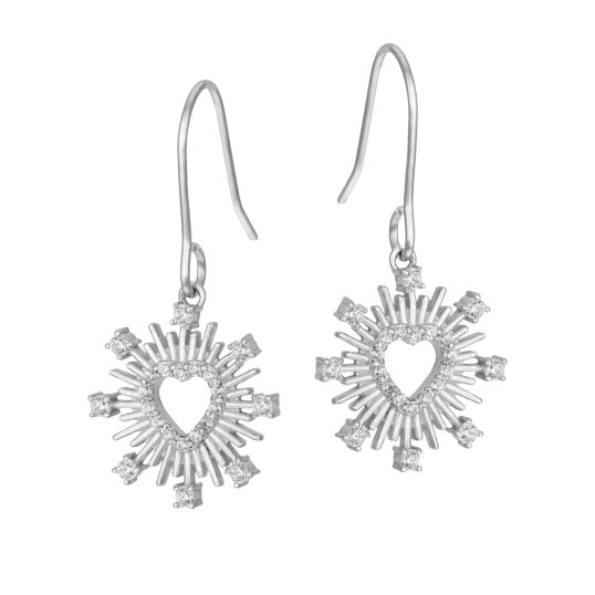 Boucles d'oreilles en argent rhodié et oxydes de zirconium, coeur