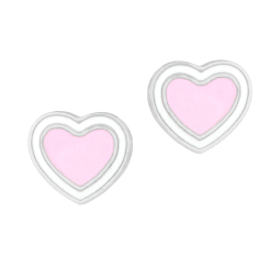 Boucles d'oreilles en argent rhodié et laque, coeurs