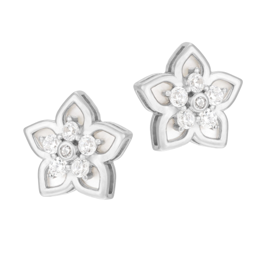 Boucles d'oreilles en argent rhodié, oxydes de zirconium et pierre synthétique