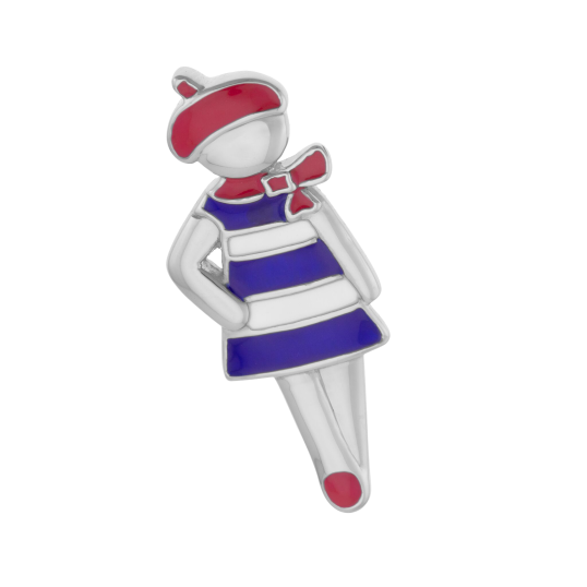 Pin's en acier et laque, femme au béret Pin's en acier et laque, femme au béret