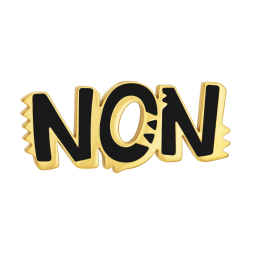 Pin's en acier doré et laque, NON