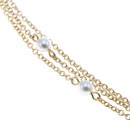 Chaine de cheville en plaqué or, triple chaine et perles synthétiques