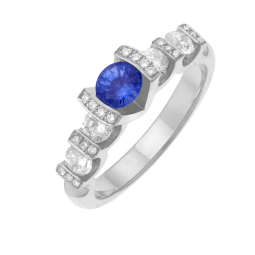 Bague en or gris, saphir et diamants
