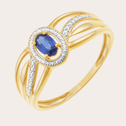 Bague en or jaune et rhodié, saphir ovale