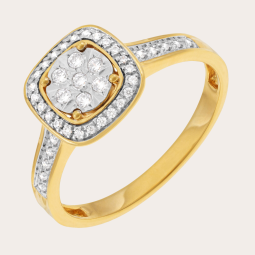 Bague en or jaune et rhodié, diamants, carré