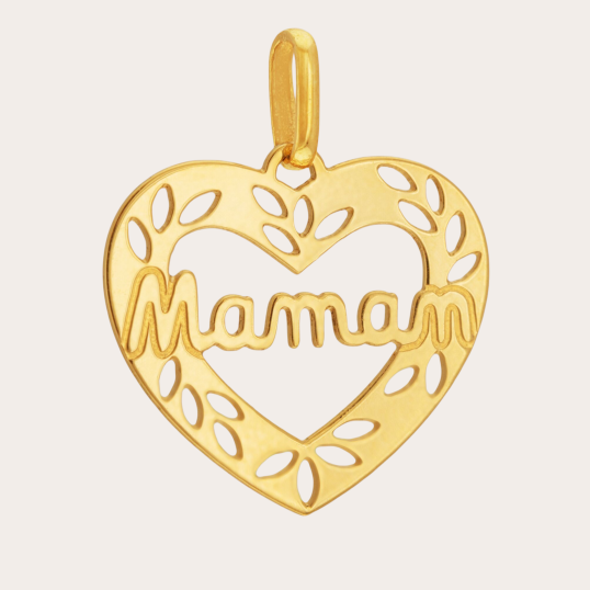 Pendentif en or jaune, coeur maman