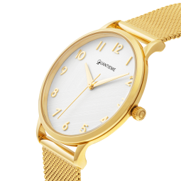 Montre femme, boite et bracelet acier doré et verre minéral