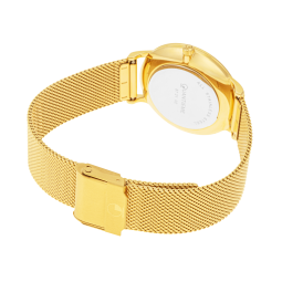 Montre femme, boite et bracelet acier doré et verre minéral