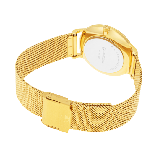 Montre femme, boite et bracelet acier doré et verre minéral