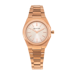 Montre femme, boîte et bracelet en acier rose, verre minéral