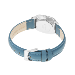 Montre femme, boite acier,bracelet cuir bleu et verre minèral