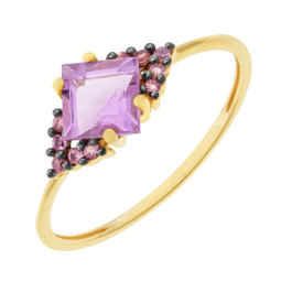 Bague en or jaune et rhodié, améthystes