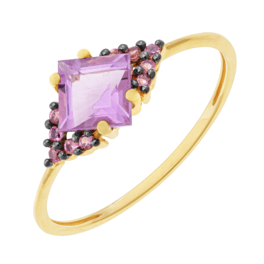 Bague en or jaune et rhodié, améthystes