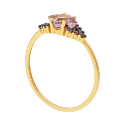 Bague en or jaune et rhodié, améthystes