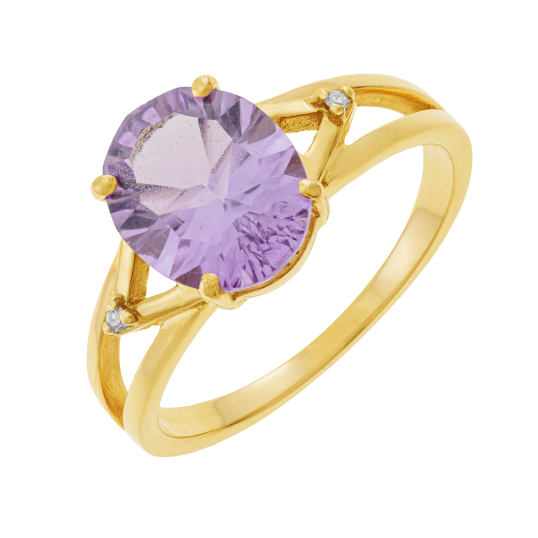Bague en or jaune, améthyste et diamants