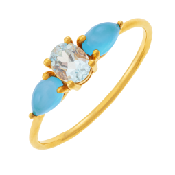 Bague en or jaune, aigue marine et pierres synthétiques
