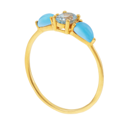 Bague en or jaune, aigue marine et pierres synthétiques