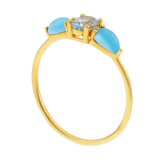 Bague en or jaune, aigue marine et pierres synthétiques