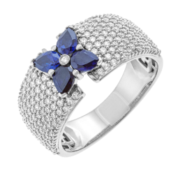 Bague en or gris, saphirs et diamants
