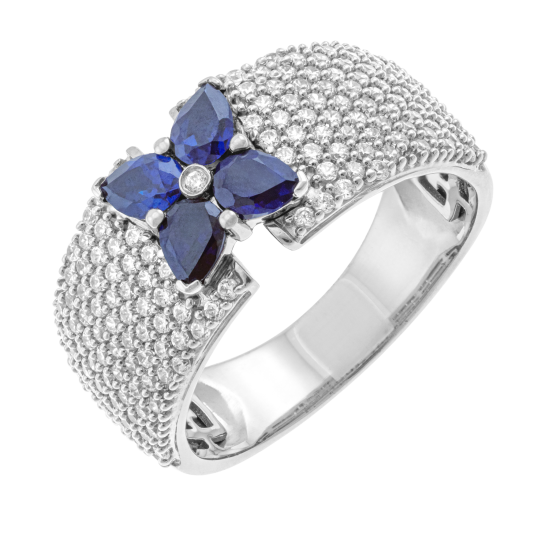 Bague en or gris, saphirs et diamants