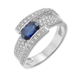 Bague en or gris, saphir et diamants