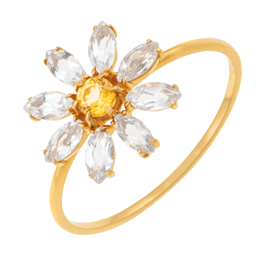 Bague en or jaune, citrine et topazes blanches  Bague en or jaune, citrine et topazes blanches