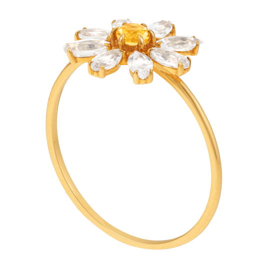 Bague en or jaune, citrine et topazes blanches  Bague en or jaune, citrine et topazes blanches