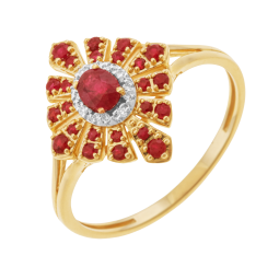 Bague en or jaune et rhodié, rubis et diamants, losange