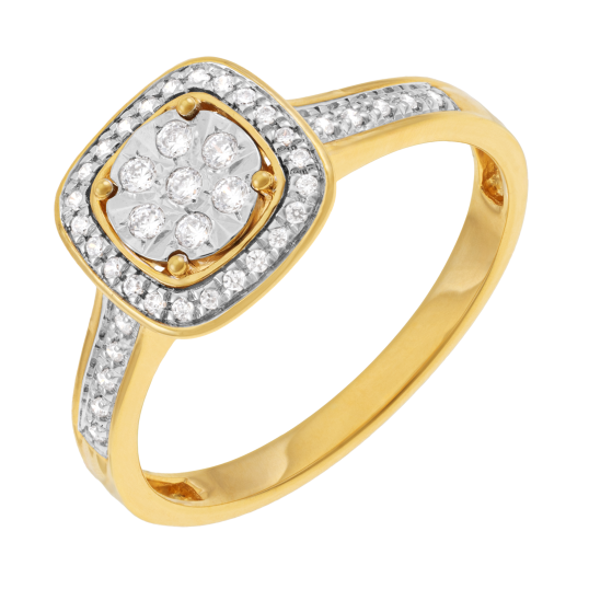Bague en or jaune et rhodié, diamants, carré