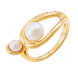 Bague en or jaune et deux perles de culture Bague en or jaune et deux perles de culture