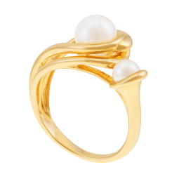 Bague en or jaune et deux perles de culture Bague en or jaune et deux perles de culture