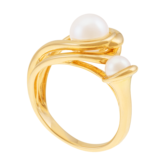 Bague en or jaune et deux perles de culture