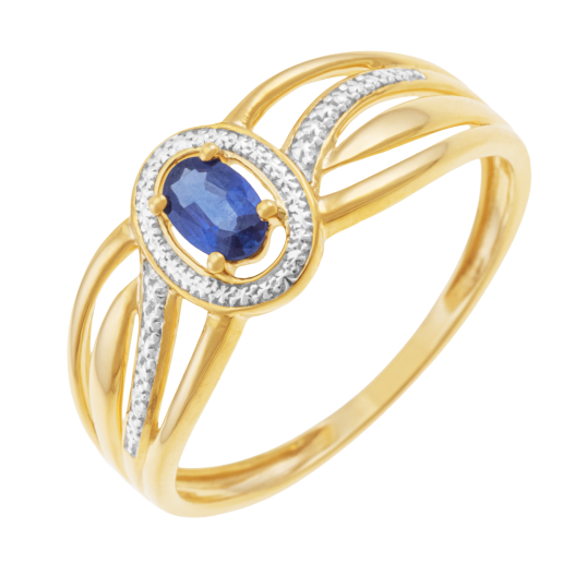 Bague en or jaune et rhodié, saphir ovale