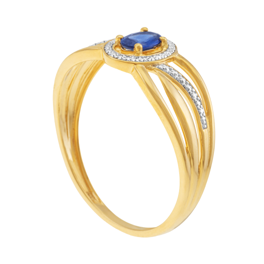 Bague en or jaune et rhodié, saphir ovale