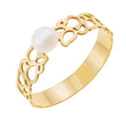 Bague en or jaune et perle de culture, ajourée Bague en or jaune et perle de culture, ajourée