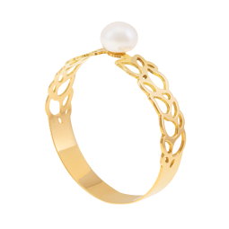 Bague en or jaune et perle de culture, ajourée Bague en or jaune et perle de culture, ajourée
