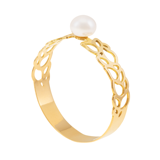Bague en or jaune et perle de culture, ajourée