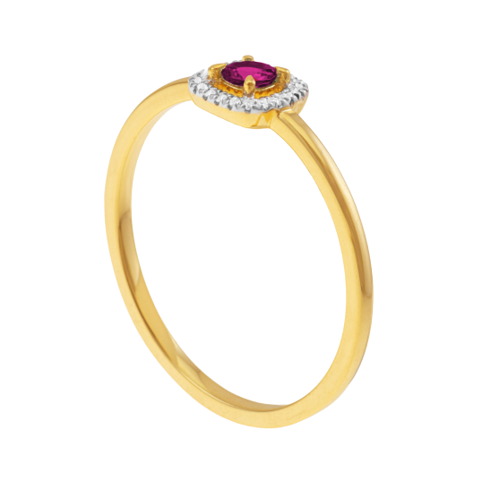 Bague en or jaune et rhodié, rhodolite et diamants, carrée
