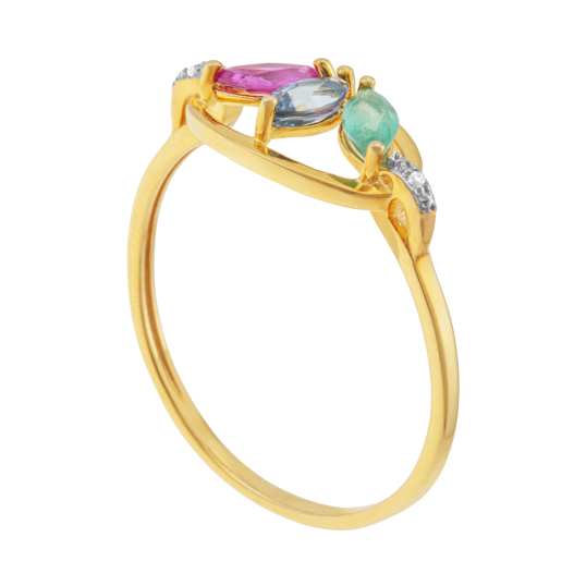 Bague en or jaune et rhodié, saphir, rubis, émeraude et diamants