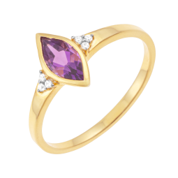 Bague en or jaune et rhodié, améthyste marquise et diamants  Bague en or jaune et rhodié, améthyste marquise et diamants