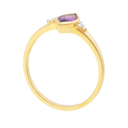 Bague en or jaune et rhodié, améthyste marquise et diamants 