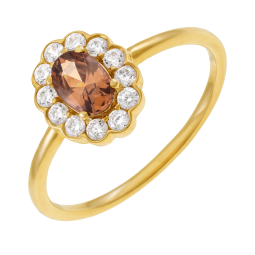 Bague en or jaune et oxydes de zirconium, fleur Bague en or jaune et oxydes de zirconium, fleur