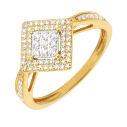 Bague en or jaune et rhodié, diamants, carré